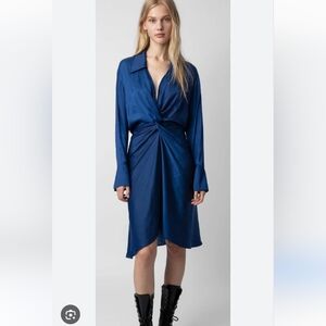 Zadig & Voltaire Navy Blue Satin Twist Dress Women's Size XS New